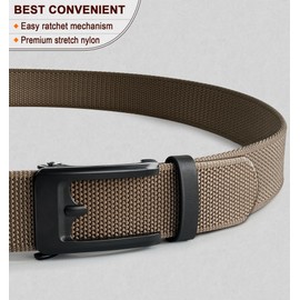 BULLIANT Men Golf Belt, Ratchet Stretch Belt Fully Adjustable For Exact Fit 1 3/8"(Light Brown,32"-36" Waist Adjustable)