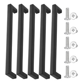 OAAO 5 Pcs Black Door Handles, 10 Pcs Flat Head Screws, Drawer Handles, Cupboard Handles, Wardrobe Door Handles, Metal Drawer Handles, Art Deco Handles, Kitchen Door Handles (160mm)