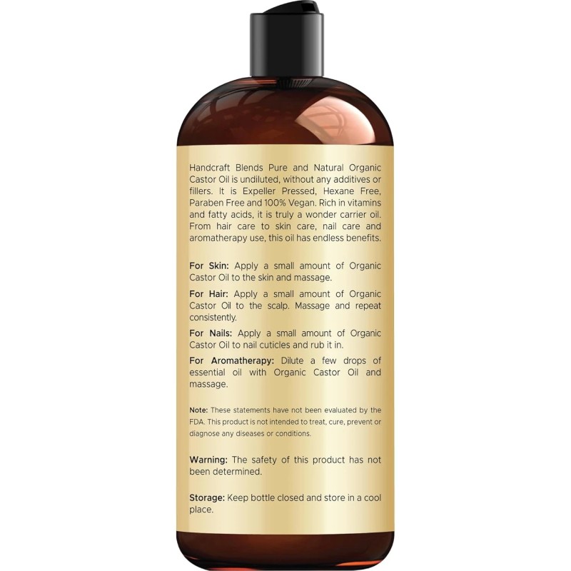 100% Pure Premium Organic Castor Oil 100% Pure and Hexane-Free