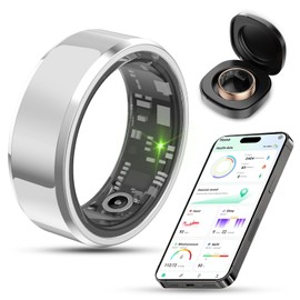 Smart Ring Health Tracker for Men Women with Charging case-IP68 Waterproof Fitness Ring with Sleep Tracker/Heart Rate/Blood Oxygen/Steps/Distance/Calories,Air Gestures,No Subscription,Silver #11