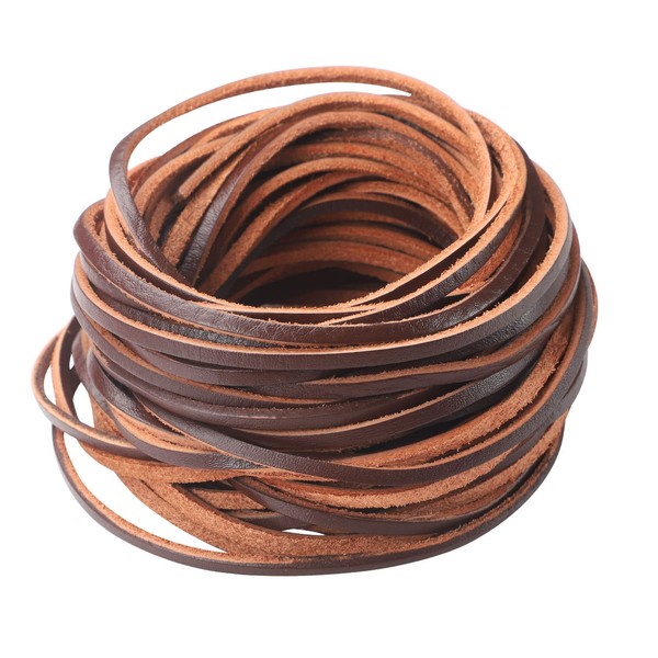 Picheng 3mm Flat Genuine Leather Cord, 5Yards Strip Cord Braiding String Very Suitable for Jewelry Making, Leather Shoe Lace, Garden Tools，Toys，Woven Bags，DIY Crafts Projects (Dark Brown)