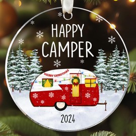 Camping Christmas Ornaments 2024 - Camper Christmas Ornament, Camper Ornament Xmas 2024 - Camping Ornaments for Christmas Tree - Gifts for Campers, Gifts for Camping Lovers - Acrylic Ornament 2024