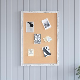 HBCY Creations Wall Mount Whitewashed Cork Board - 20" W x 30" H - 6 Wooden Push Pins - Solid Pine Wood Frame - for Kitchen, Classrooms, Restaurant Menus and More!