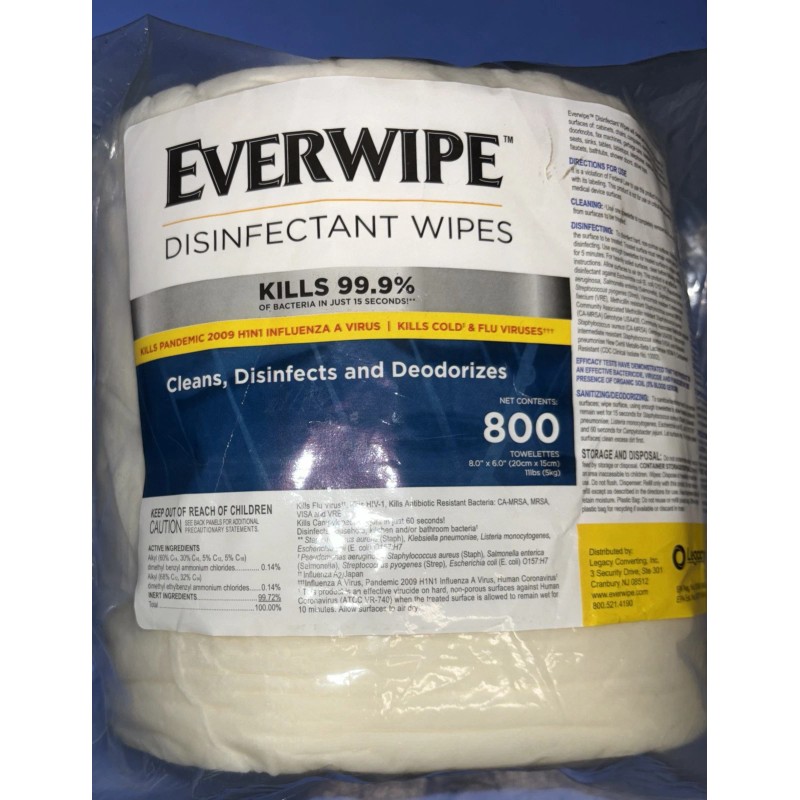 Everwipe Disinfectant Wipes Refill, 800ct- 8.0" X 6.0" Towelettes. SH1
