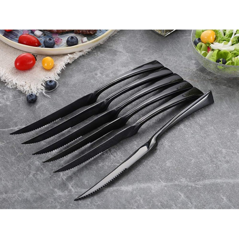Lemeya Stainless Steel Black Steak Knives Set of 6,Forge Steak