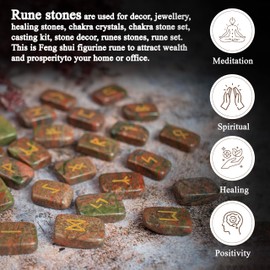 BEZAVO Unakite Rune Stones Set with Engraved Elder Futhark Alphabet Natural Crystal Runes Stones Reiki Healing Chakra Meditation Divination Norse Pagan Gemstone Runes in Brick Shape