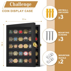 Military Challenge Coin Display Case 11x14IN, Medal Shadow Box with HD Acrylic Glass, Removable 2 Groove Shelves, Wall Mount Coin Collection Holder for Casino Poker Chips Exquisite Souvenirs