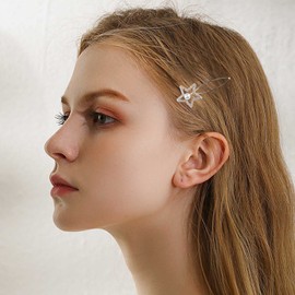 Wendalern Crystal Star Hair Clip Barrette Vintage Pearl Rhinestone Hair Pins Gold Pearl Star Barrette Crystal Hair Pins Headwear Bride Hair Accessories for Women and Girls