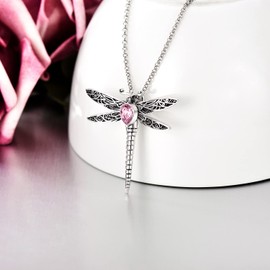 AOBOCO Dragonfly Urn Necklace for Ashes Sterling Silver Memorial Keepsake Cremation Jewelry Gifts with Filling Tool, Sterling Silver, crystal