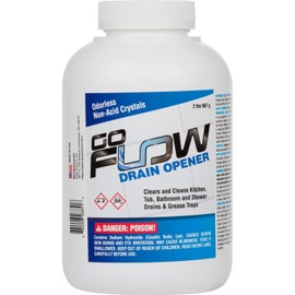 GoFlow Drain Cleaner Granules - 2 Pound Tub | Clear, Odorless Non-Acid Lye Crystal Cleaners That Work - Best Stinky Tub Drain Cleaner & Pipe Opener | Battle-Tested Drain Clear Granules - Made In USA