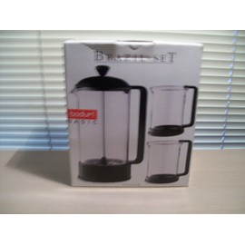 Bodum Basic Brazil-Set Coffee Maker and 2 Coffee Mugs: 3 Piece Set (WHITE)