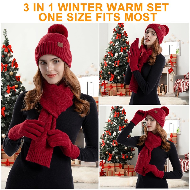 FUBABCO Winter Hat Scarf Gloves Set Women's Winter Warm Beanie