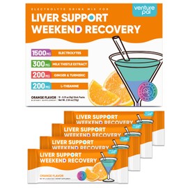 Venture Pal Liver Support Sugar Free Electrolyte Powder Packets, Milk Thistle + Ginger & Turmeric + L-Theanine + 5 Vitamins & 7 Electrolytes, Rapid Rehydration&Weekend Recovery Gluten Free, 12 Sticks