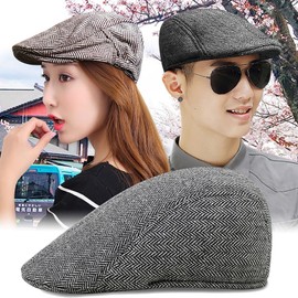 Dinghaole Flat top hat Men's Autumn and Winter British Warm Forward Cap Herringbone Pattern Woven hat Outdoor Leisure Retro Cap Grey