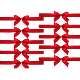 Hazel & Creme Large Bows - 20 Pack - Packaging Bows for Gifting - 6 inch Satin - Self Stick Adheisive - 24 inch Ribbon (Red)