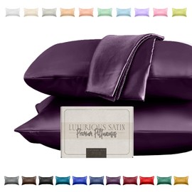 Elegant Comfort Silky and Luxurious 2-Piece Satin Pillowcase Set for Healthier Skin and Hair, Hidden Zipper Closure and Beautifully Packaged, Satin Pillowcase Set, King, Purple