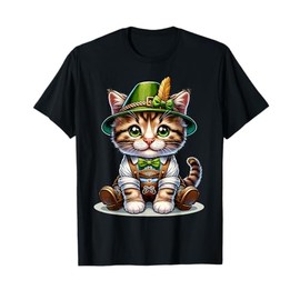 Oktoberfest Cat Funny German Bavarian Lederhosen Cat Lover T-Shirt