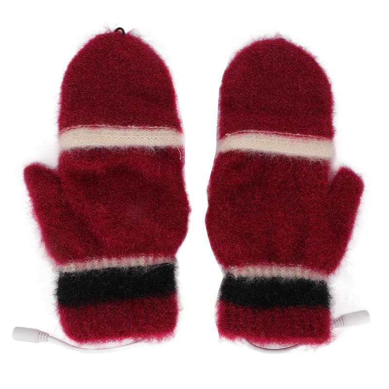 USB Heated Gloves Half Fingerless Flip Burgundy Double Sided Knit