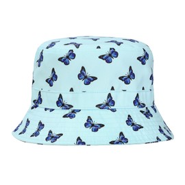 HDE Bucket Hat Unisex Print and Solid Beach Sun Hats Outdoor Packable Headwear Blue Butterfly - One Size