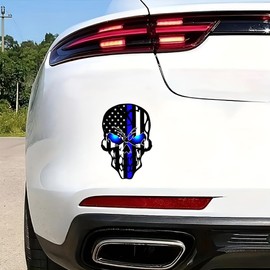 Thin Blue Line Skull American Flag Vinyl Decal Stickers, 2-Pack, Waterproof Design for Cars, Laptops, Water Bottles, Window Decals, Car Flag, Stickers for Trucks A014