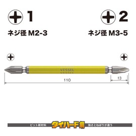 Vessel GS141211 40 V Compatible, Double-Ended Combination Rigid Bit +1/+2 x 110, 2 Pieces