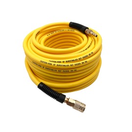 SYXQT Hybrid Air Hose 1/4-Inch x 100FT，Air Compressor Hose 300 PSI Heavy Duty, Lightweight, Kink Resistant, All-Weather Flexibility with 1/4-Inch Industrial Air Fittings and Bend Restrictors,Yellow
