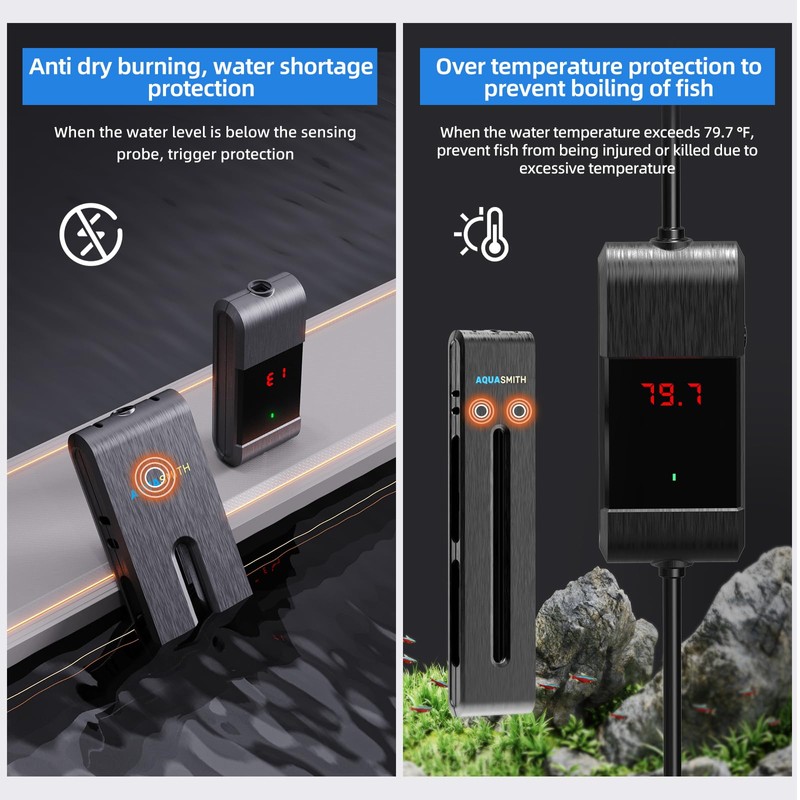 AQUASMITH Aquarium Heater,200W Fish Tank Heater,Suitable for 50-60 Gallon Fish