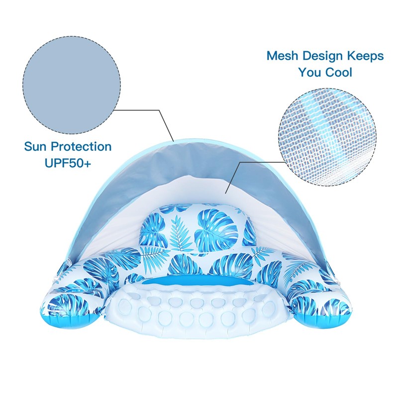 COOLCOOLDEE Pool Float with Canopy for Adults - XL Inflatable