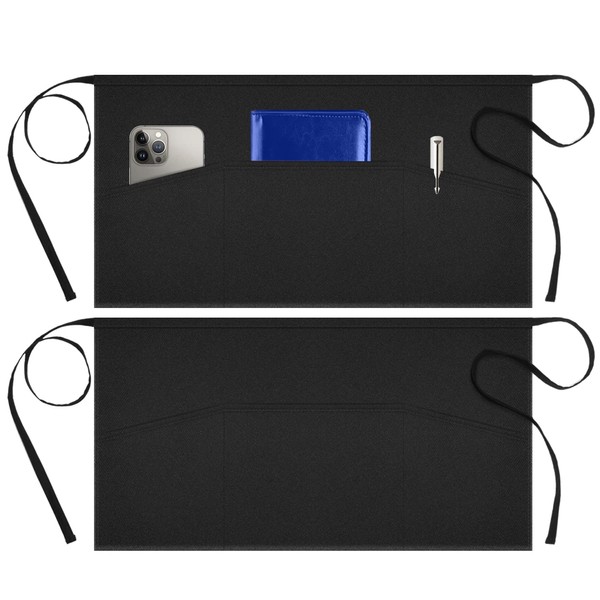 Syntus 2 Pack Server Aprons with 3 Pockets, Waterdrop Resistant
