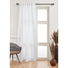 Solino Home Cotton Linen Curtain 45 Inches Long – White Curtain 52 x 45 Inch with Rod Pocket and Hidden Tab – 2 in 1 Hanging Style Curtain for Bedroom, Living Room, Indoor, Outdoor