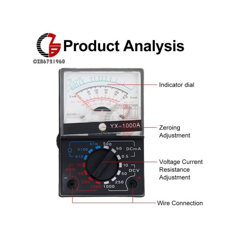 YX 호환 YX-1000A AC DC 2500V 볼트 전류계 포인터 멀티미터
