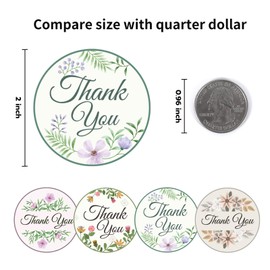 Sontanbao Thank You Stickers 2 inch Round, 500pcs Classic Flower Waterproof Floral Thank You Stickers for Packaging, Thank You for Supporting My Small Business Stickers