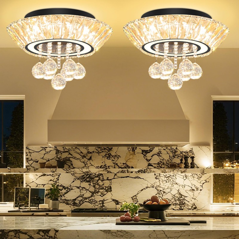 IDEQUY Modern Led Crystal Chandelier for Living Room Crystal Raindrop