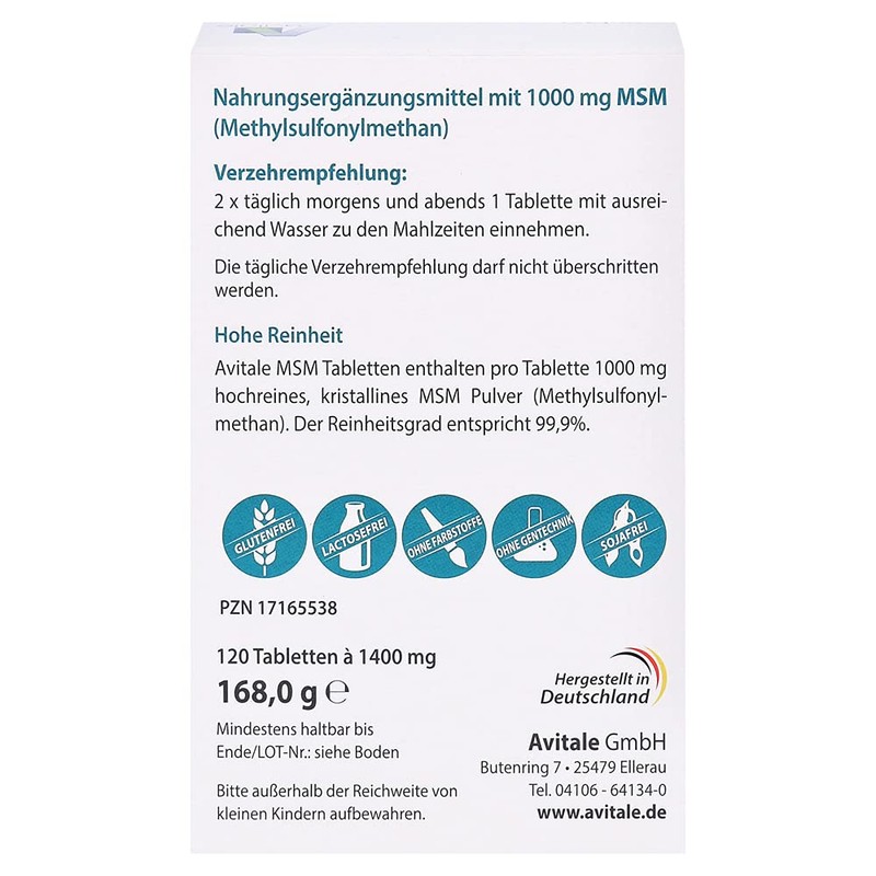 Avitale MSM 2000 mg film-coated tablets, 168 g