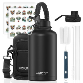 WATERSY Stainless Steel Vacuum Insulated Water Bottle 64oz, Drink Flask Metal Water Bottles 1890ml with 2 Lids Leakproof (Straw Lid and Spout Lid) Keep 24 Hours Cold Drinks for Sport, Work, Travel