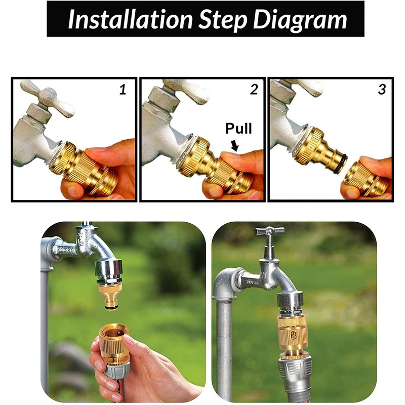 2 Pack Garden Hose Tap Connector - 3/4 inch Brass