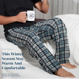Active Club Mens Sleep Pajama Pants -Mens pajama Bottoms-Mens fleece Lounge Pants (Grey & Navy Plaid, X-Large)