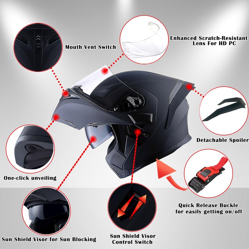 1Storm Motorcycle Modular Full Face Helmet Flip up Dual Visor