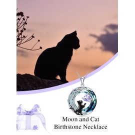 TOUPOP Cat Necklace 925 Sterling Silver Moon Cat Pendant Necklace June Birthstone Necklaces Alexandrite Jewelry for Women Anniversary Birthday Gifts for Her Cats Lover