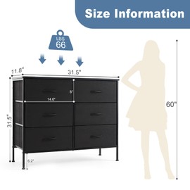 DUMOS TV Stand for Living Room Kids Dresser for Bedroom Chest of Dresser with 6 Fabric Drawers Storage Organizers Units, Nightstand for Kids'room, Black