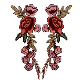 Ximkee 1 Pair Rose Sew Iron on Applique Embroidered Patches-Red