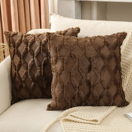 Bowavat Set of 2 Decorative Throw Pillow Covers 18x18 Inch Soft Plush Short Wool Velvet Square Pillow Case Brown Cushion Cover for Couch Sofa Bedroom Outdoor (18"X18", Brown)