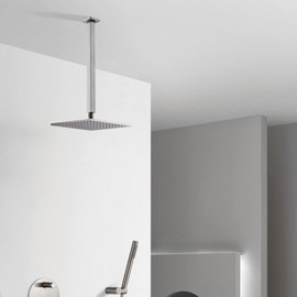 TRUSTMI Brushed Nickel Shower Arm with Flange, 16 Inch Ceiling Mount Square Rainfall Shower Head Extension Arm, Stainless Steel