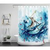LB Blue Whale Shower Curtain Funny Cat,Watercolor Polyester Anti Mould