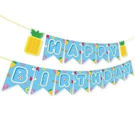 Summer Birthday Banner,Hello Summer Banner,Pool Banner,Water Banner,Summer/Pool /Tiki/Tropical/Hawaiian Party Supplies /Decoration for Girls,Boys,Kids,Home,School,Baby Showers,1st Birthday