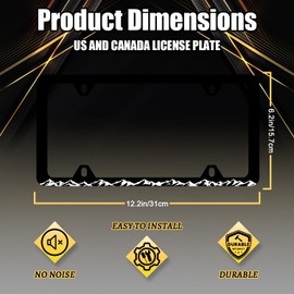 Mountains License Plate Frame Scenery Mountain License Plate Decoration Stainless Steel Beautiful License Plate Holder with Screws Black White Cars Accessory 12x6 Inch