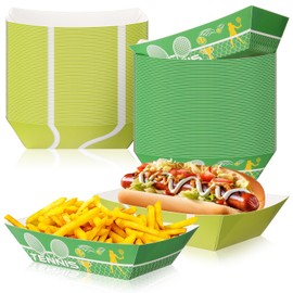 Baderke 100 Pcs 2lb Tennis Party Supplies Paper Food Trays, Disposable Serving Trays Kraft Paper Boat for Tacos Concession for Birthday Tennis Balls Sports Themed Party Favors