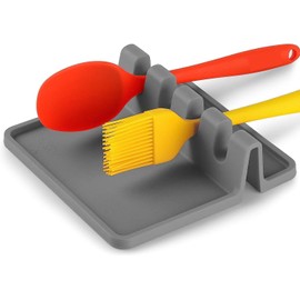U Chef Soporte para Utensilios de Cocina de Silicona, Porta Cucharas, Soporte para Cucharones, Espátulas, Pinzas, Resistente al Calor y con Bandeja Antigoteo