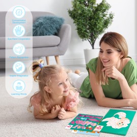 2 Pack Sticker Books for Kids Ages 4-8, Crafts for Kids Ages 4-8 Sticker Paint Books Boys and Girls Birthday Gifts Party Favor, Travel Activity Book Set for Learning (Princess+Mermaid)