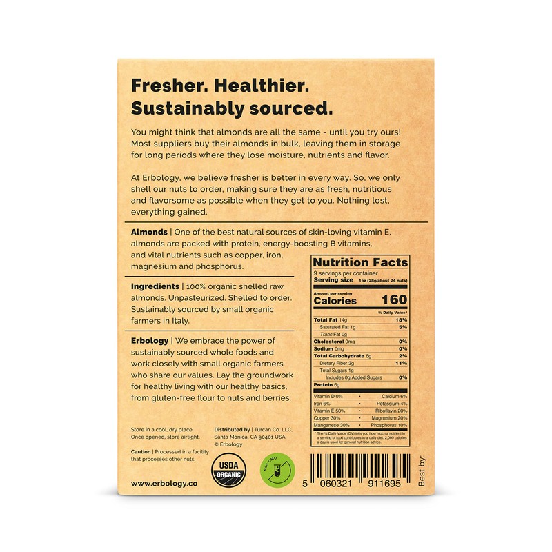 100% Organic Almonds 250g - Fresh, Raw and Unpasteurised -
